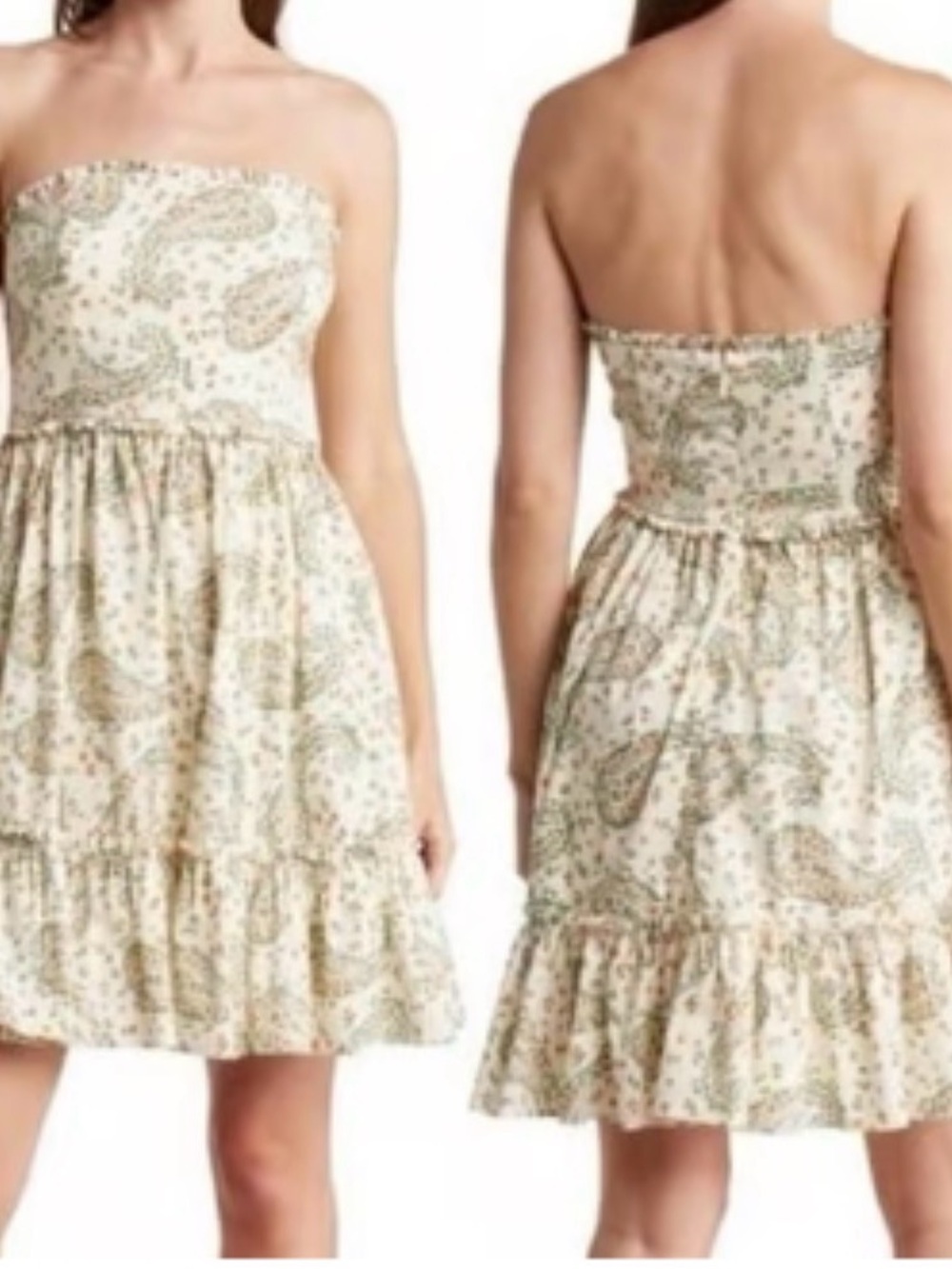 BCBGeneration Paisley Print Strapless Ruffle Dress Size 14 NWT